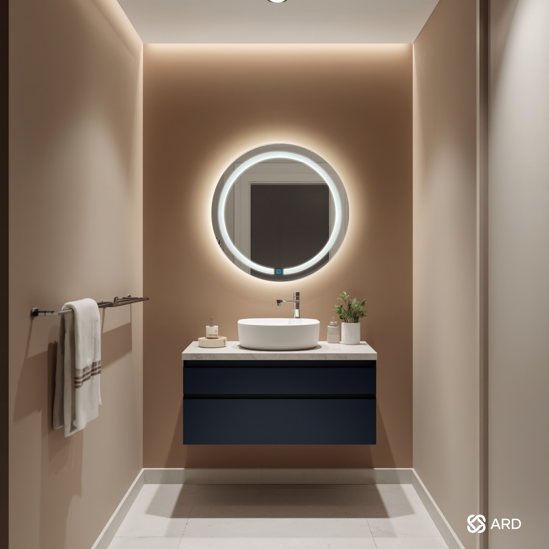 Espejo para baño con luz LED ARD redondo HaloGlow 60 cm