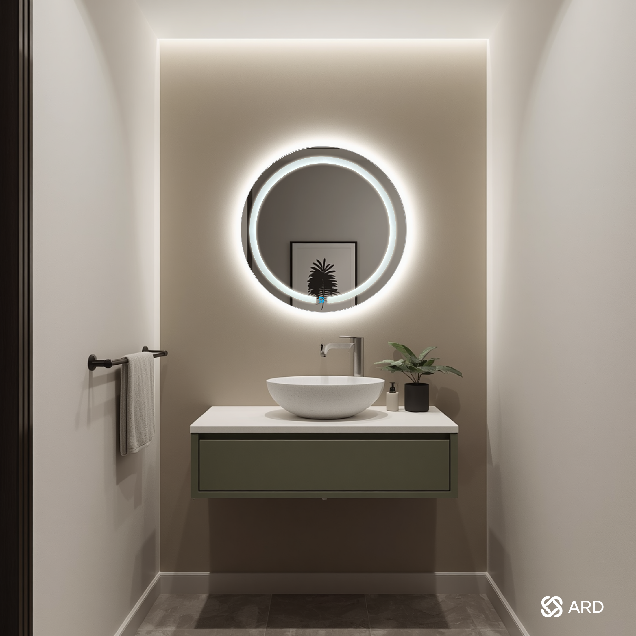 Espejo para baño con luz LED ARD redondo HaloGlow 60 cm