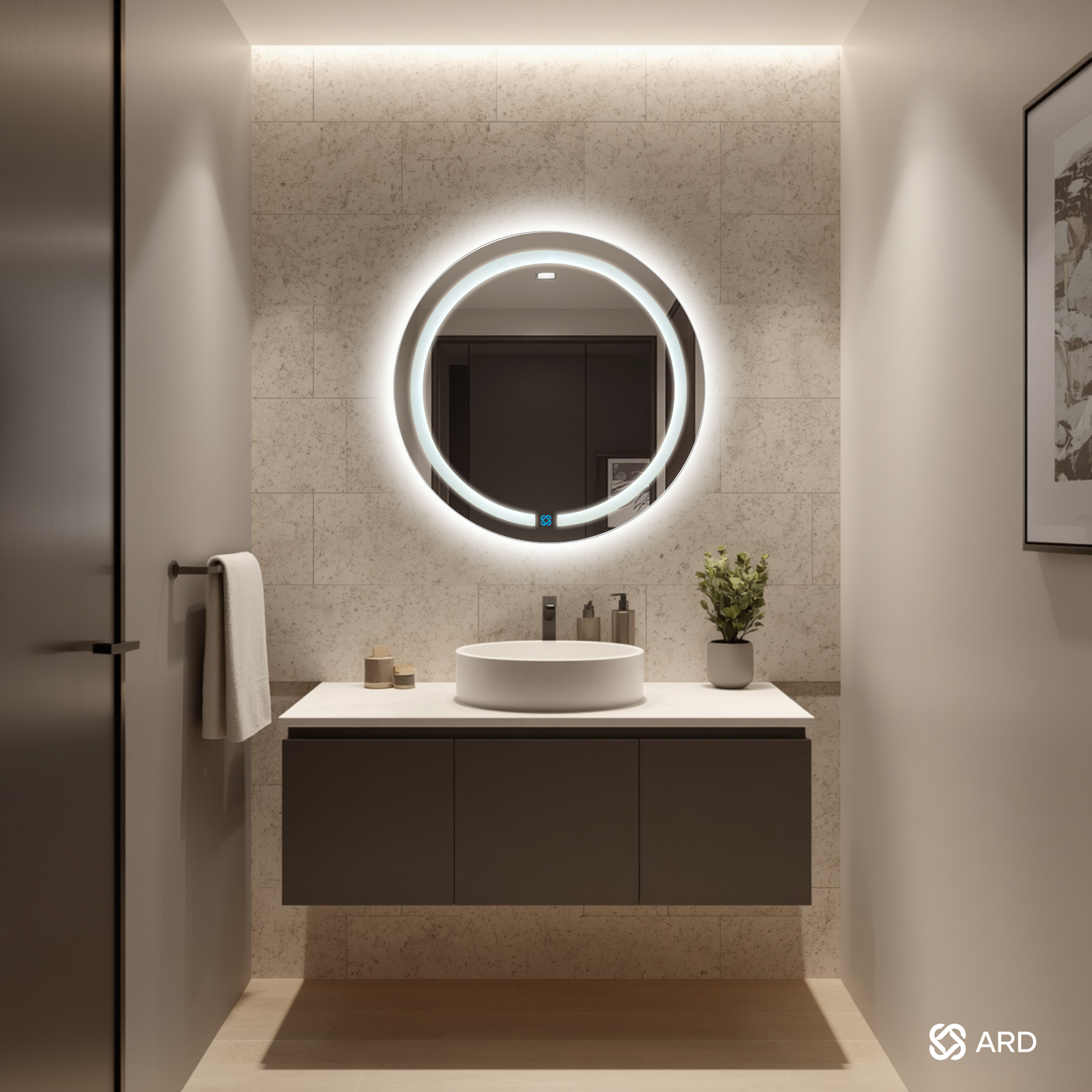 Espejo para baño con luz LED ARD redondo HaloGlow 60 cm