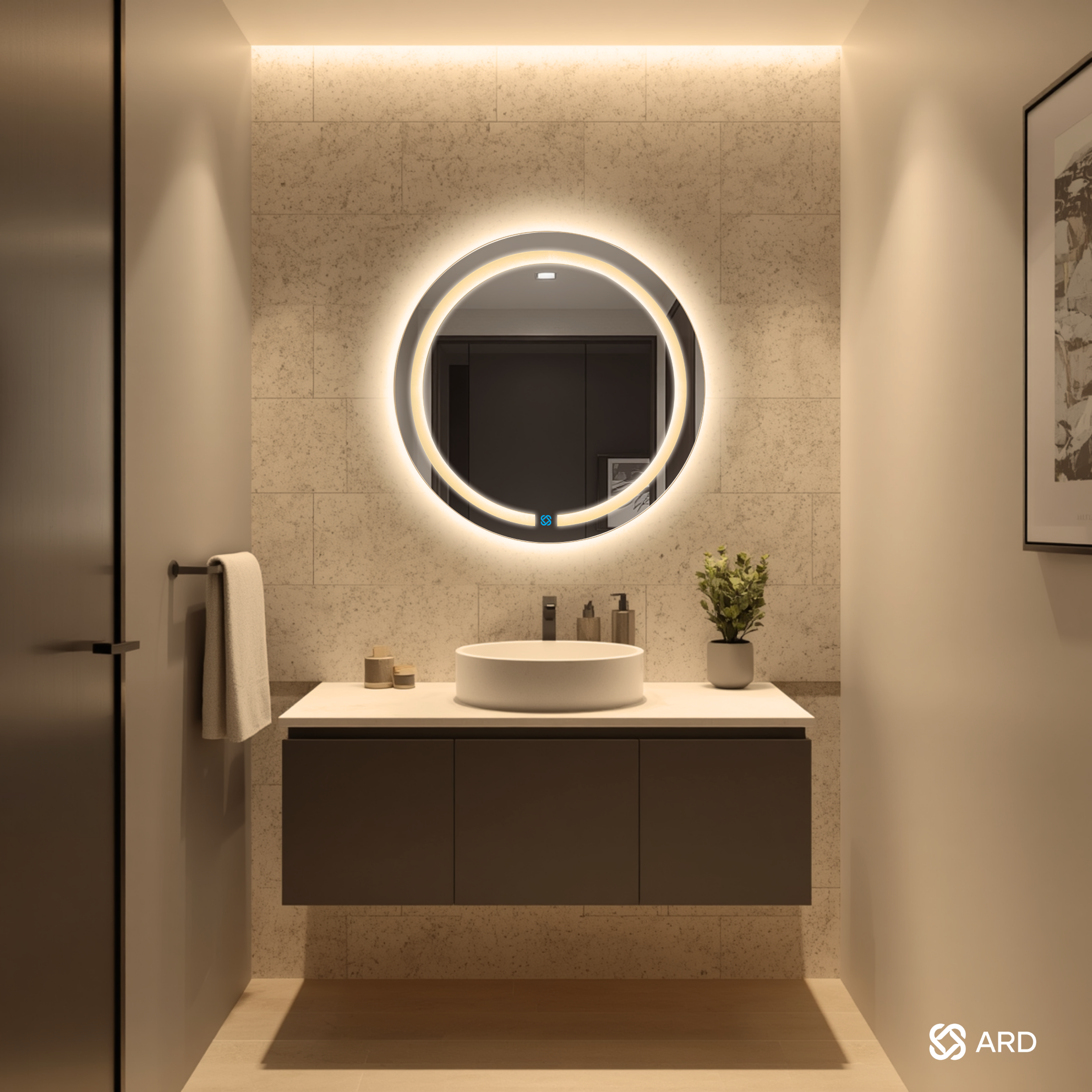 Espejo para baño con luz LED ARD redondo HaloGlow 60 cm