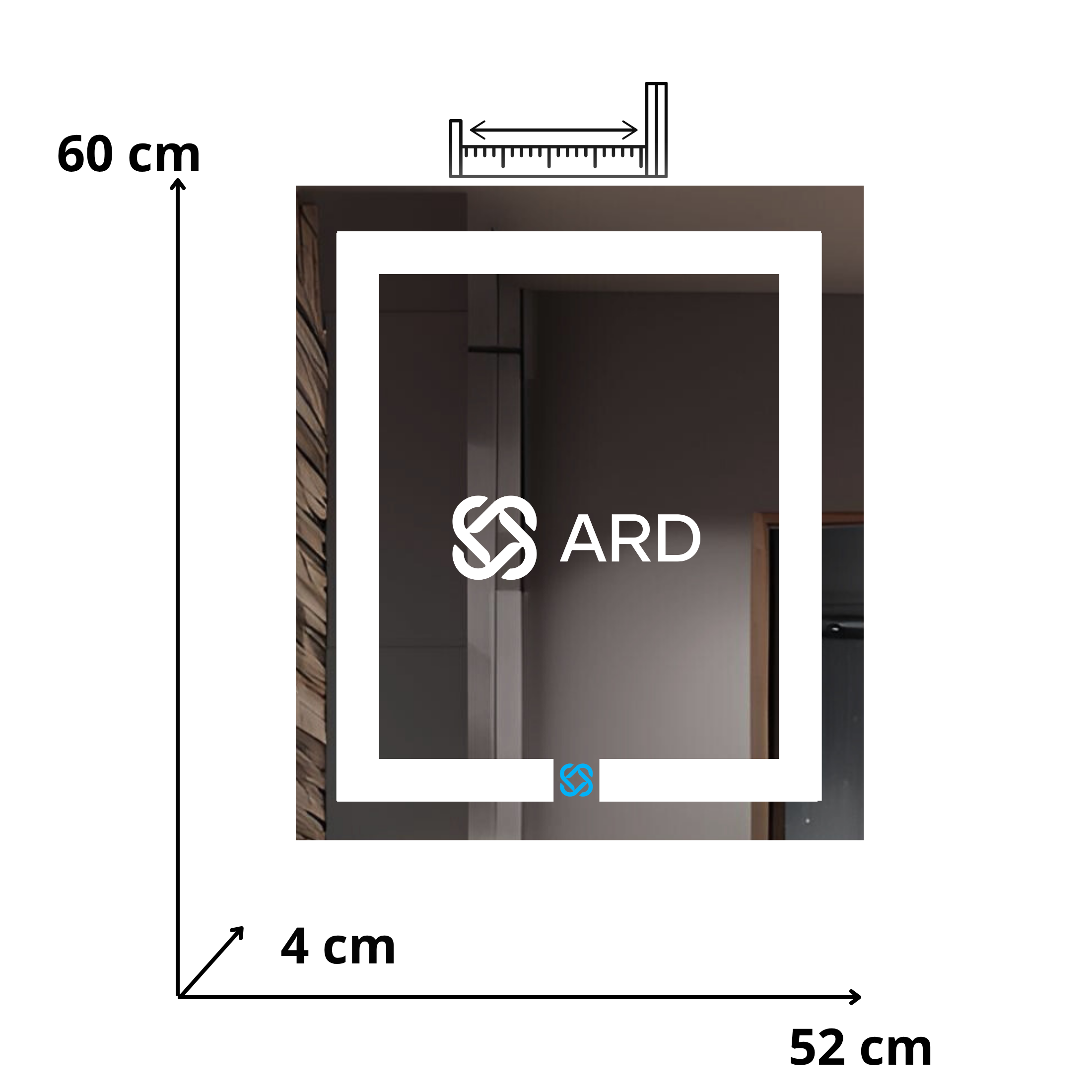 Espejo para baño con luz LED ARD rectangular GLG 60 × 52 cm