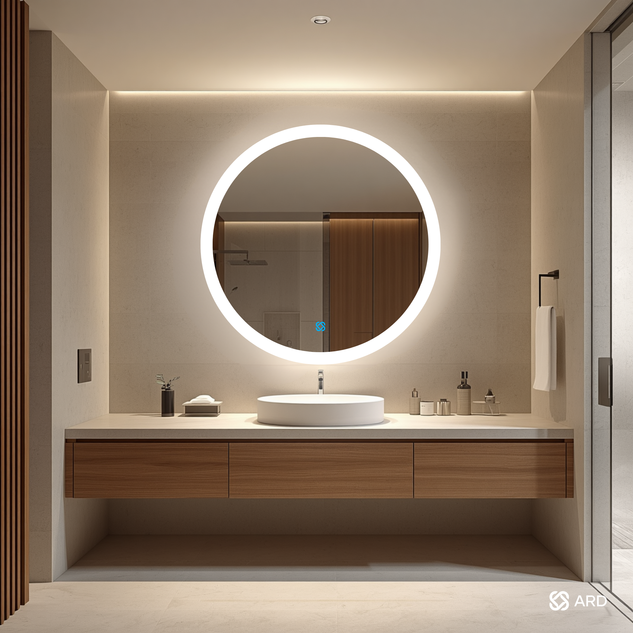 Espejo para baño con luz LED ARD redondo Halo 90 cm