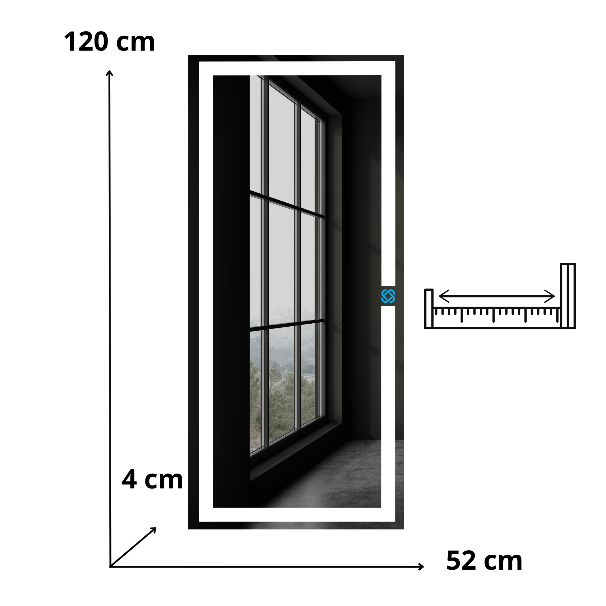 Espejo de cuerpo completo con luz LED ARD rectangular GLG 120 × 52 cm