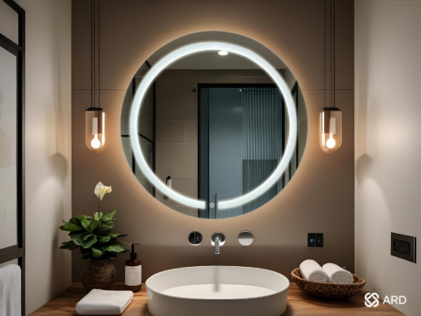 ARD espejo touch led redondo para baño diametro de 60 cm en baño moderno de lujo