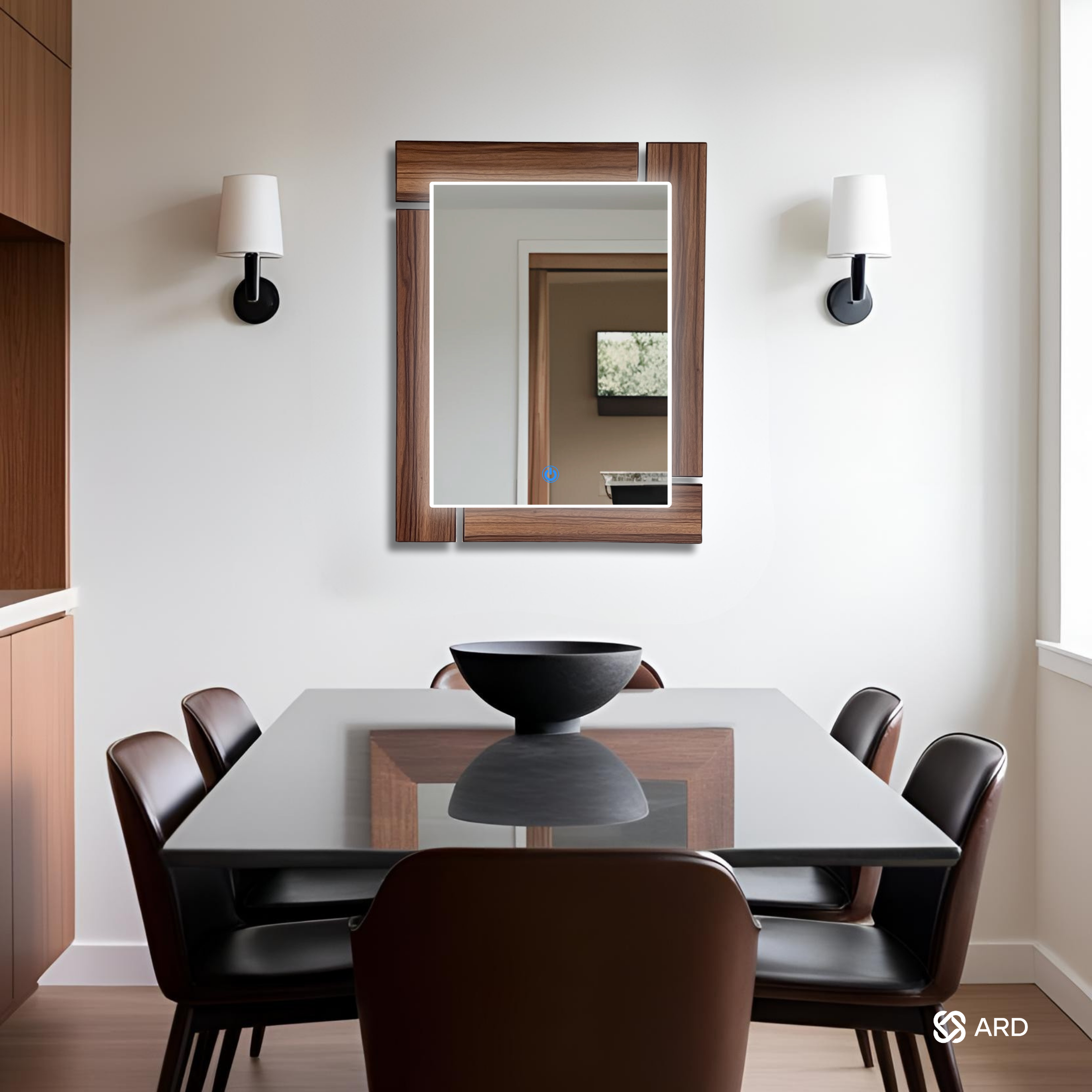 Espejo decorativo con luz LED y marco de madera 78x60 cm | ARD