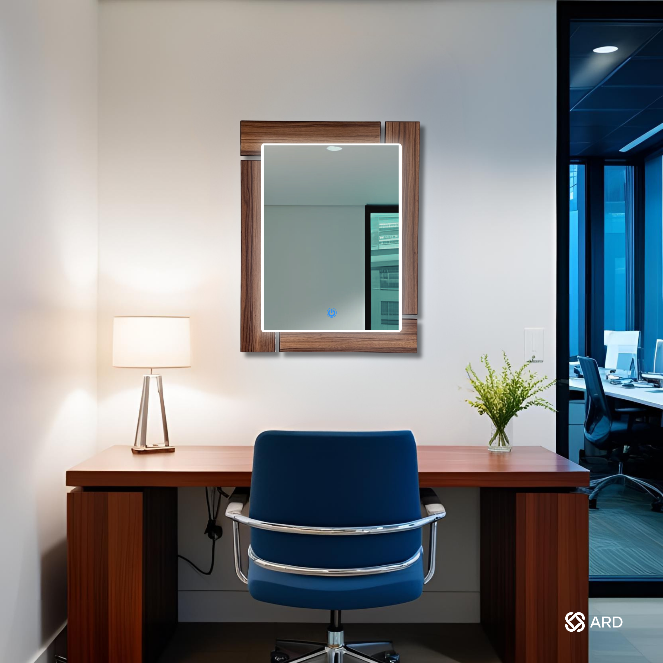 Espejo decorativo con luz LED y marco de madera 78x60 cm | ARD