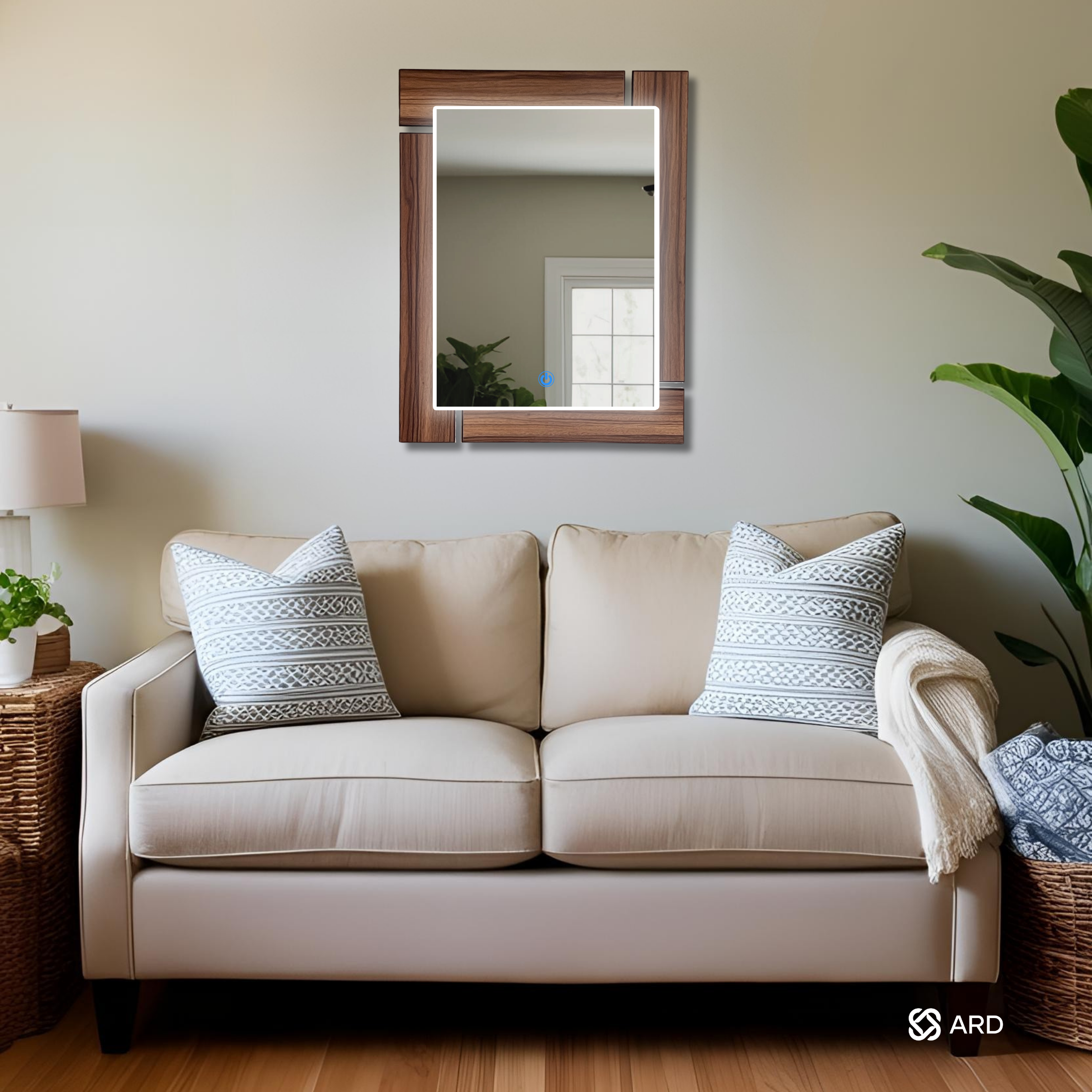 Espejo decorativo con luz LED y marco de madera 78x60 cm | ARD 