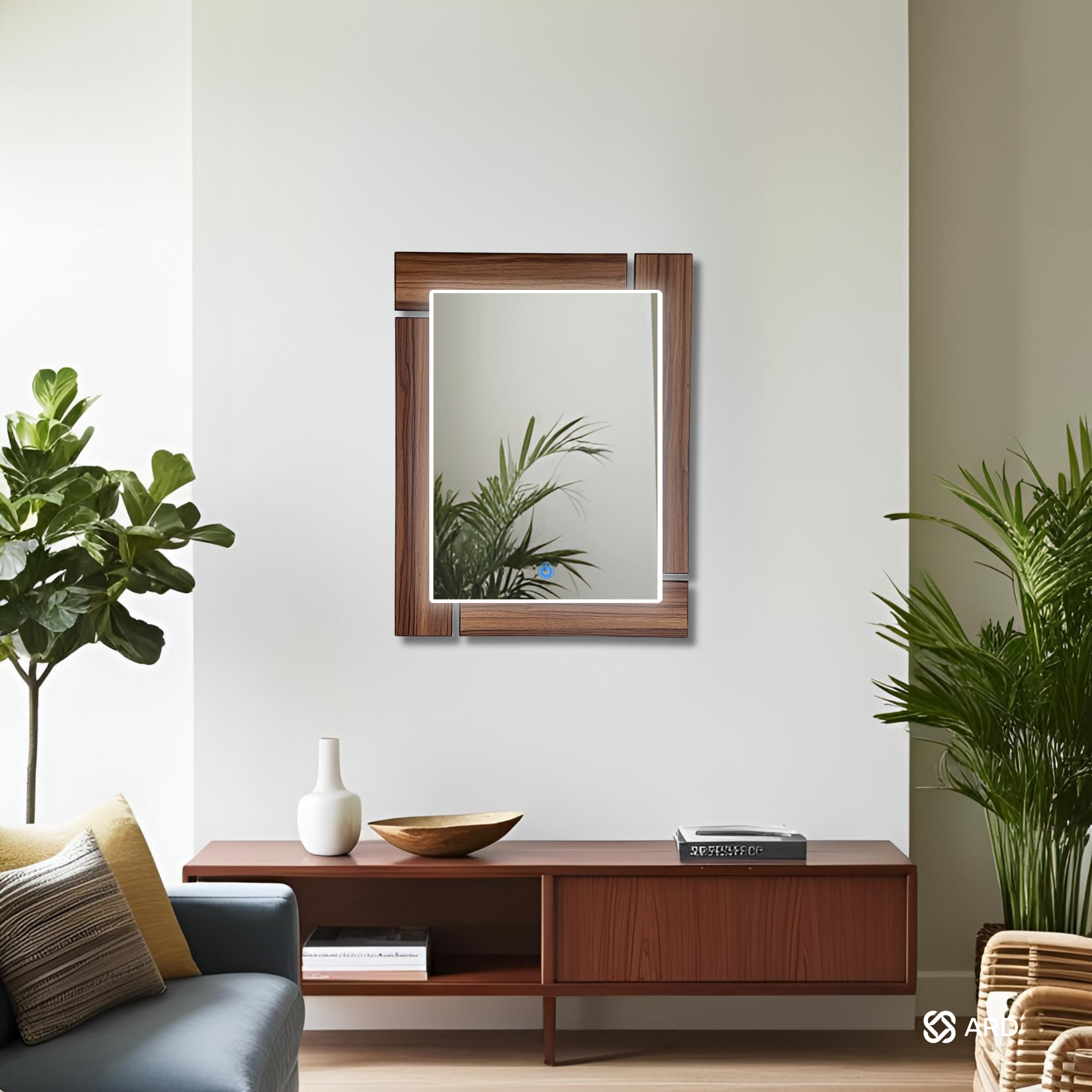 Espejo decorativo con luz LED y marco de madera 78x60 cm | ARD