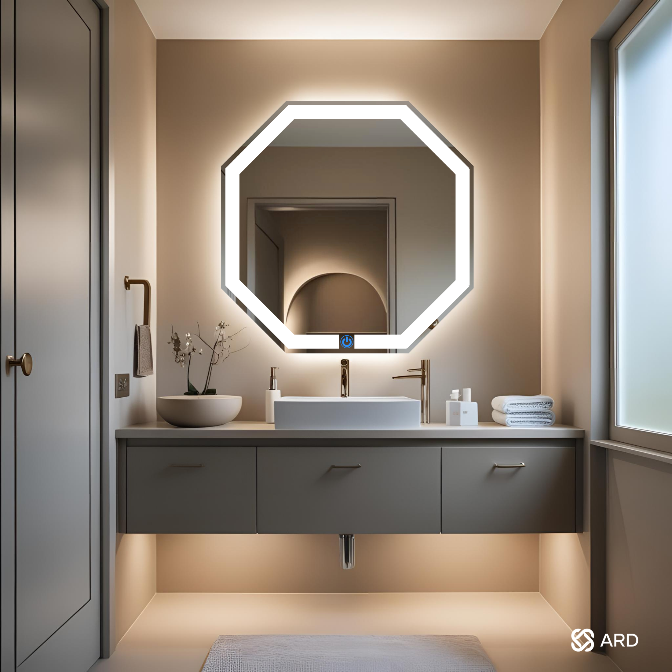 Espejo para baño con luz LED octagonal 60x60 cm | ARD