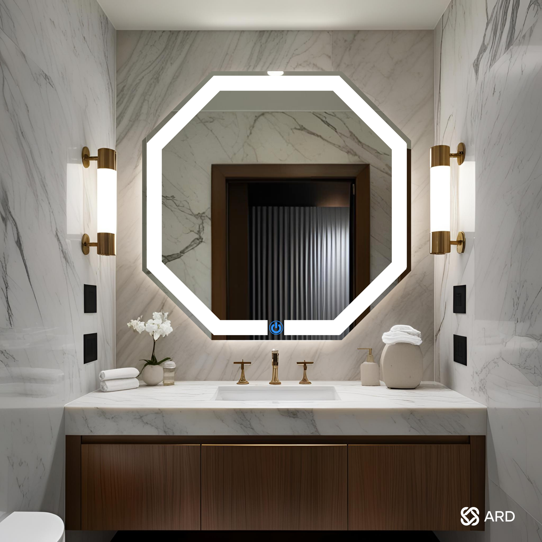 Espejo para baño con luz LED octagonal 60x60 cm | ARD