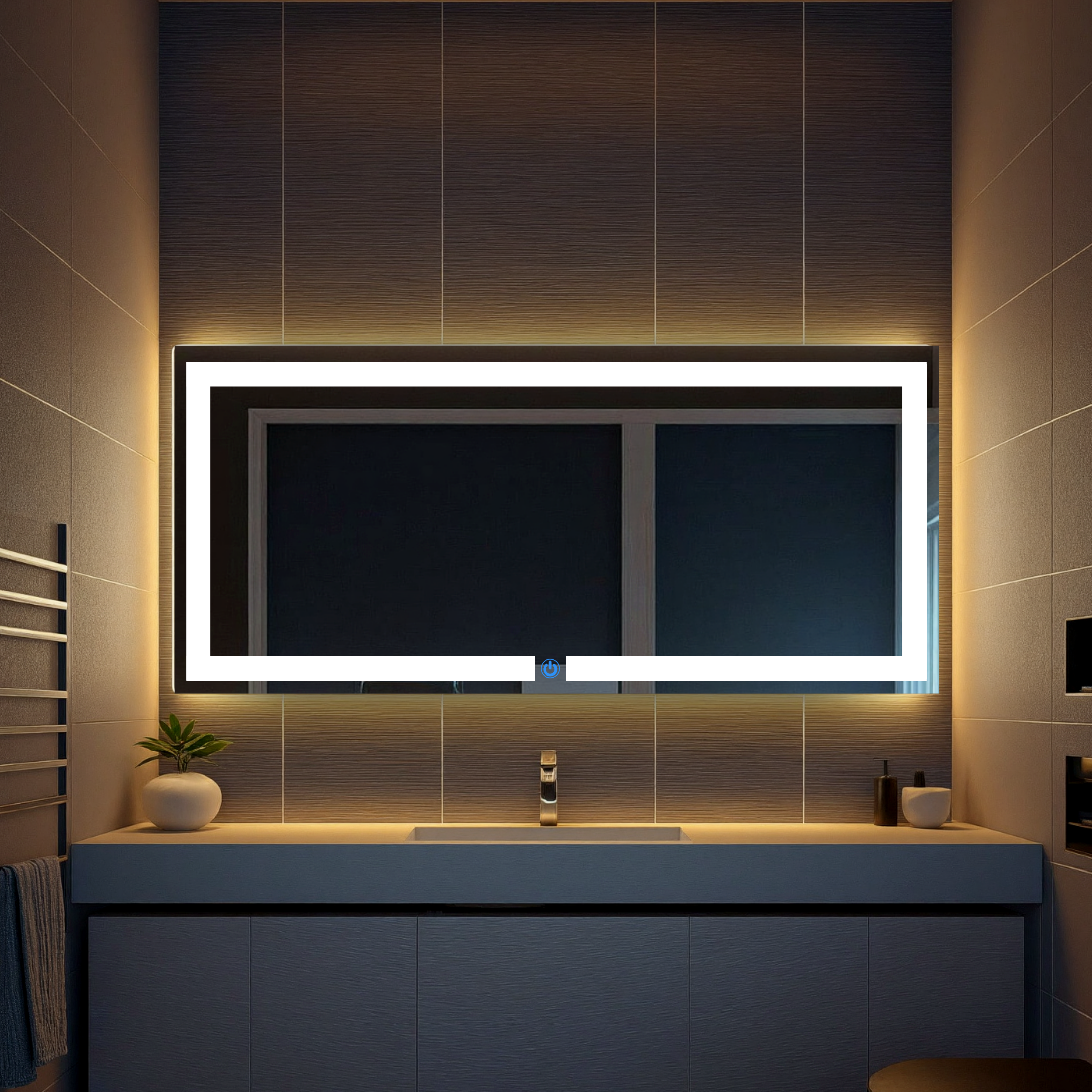 Espejo para baño con luz led ARD Glanz luminous Glass en baño moderno luz calida