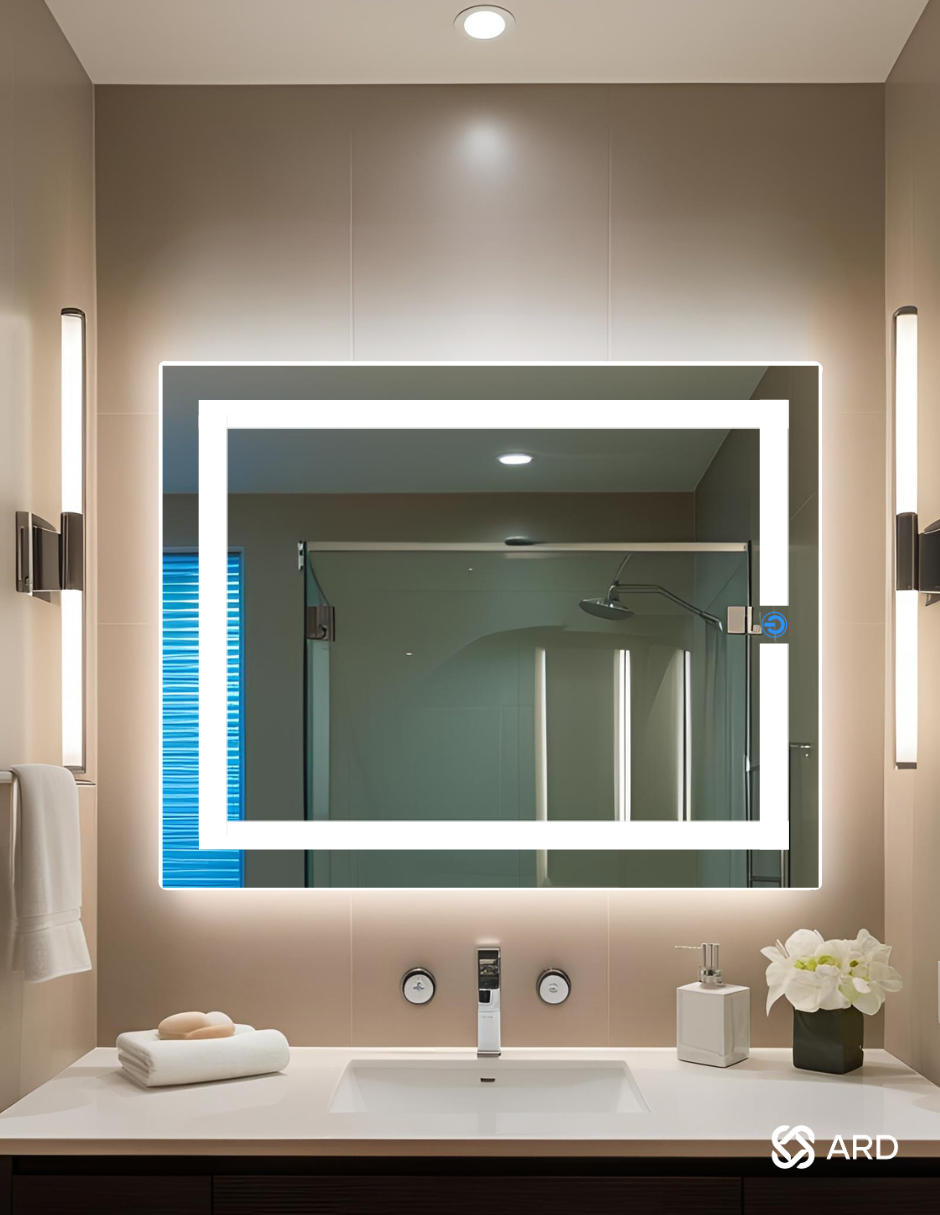 Espejo touch led para baño ARD Glanz luminous glass en baño moderno 