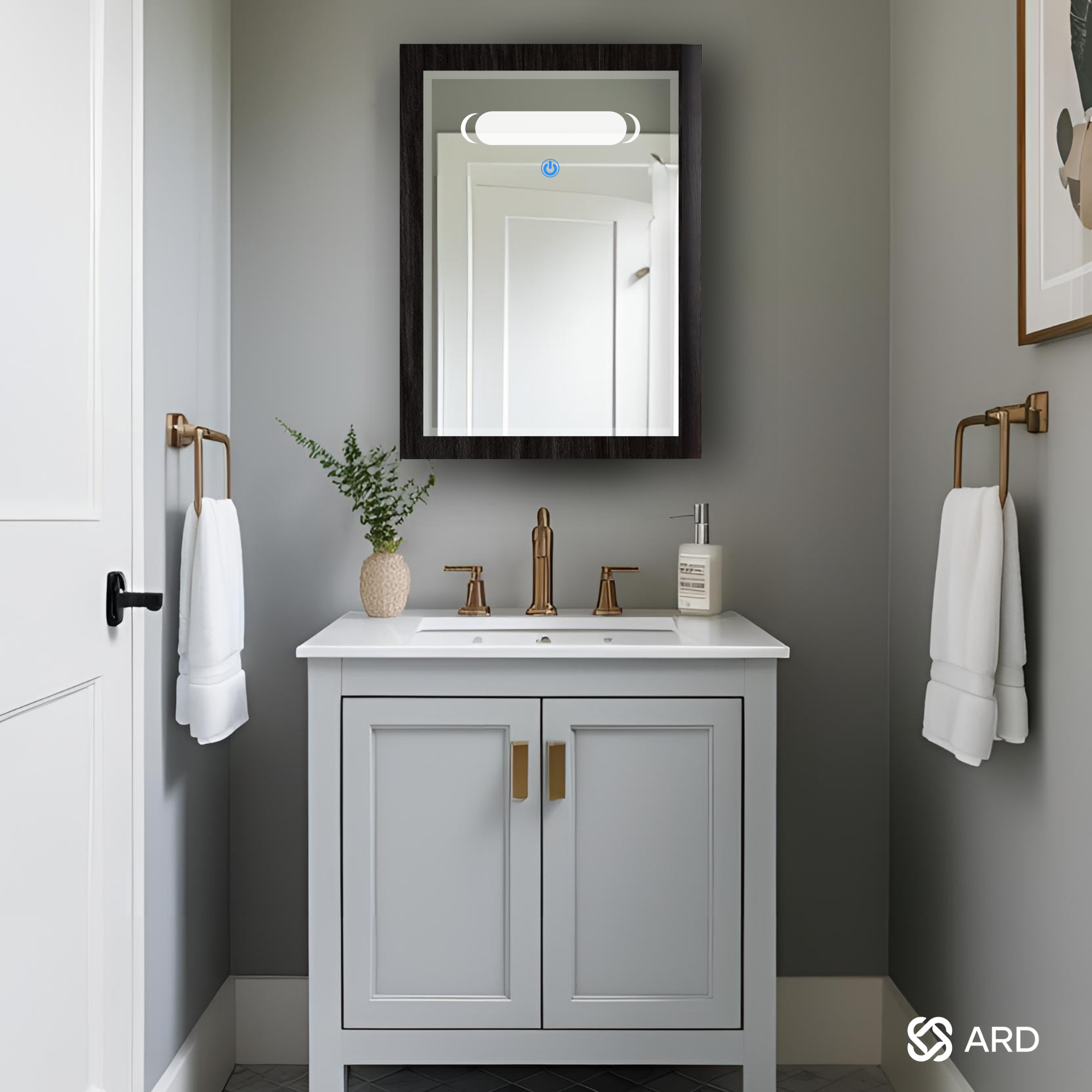 Gabinete para baño con espejo y luz LED 60x44 cm montaje en pared ARD
