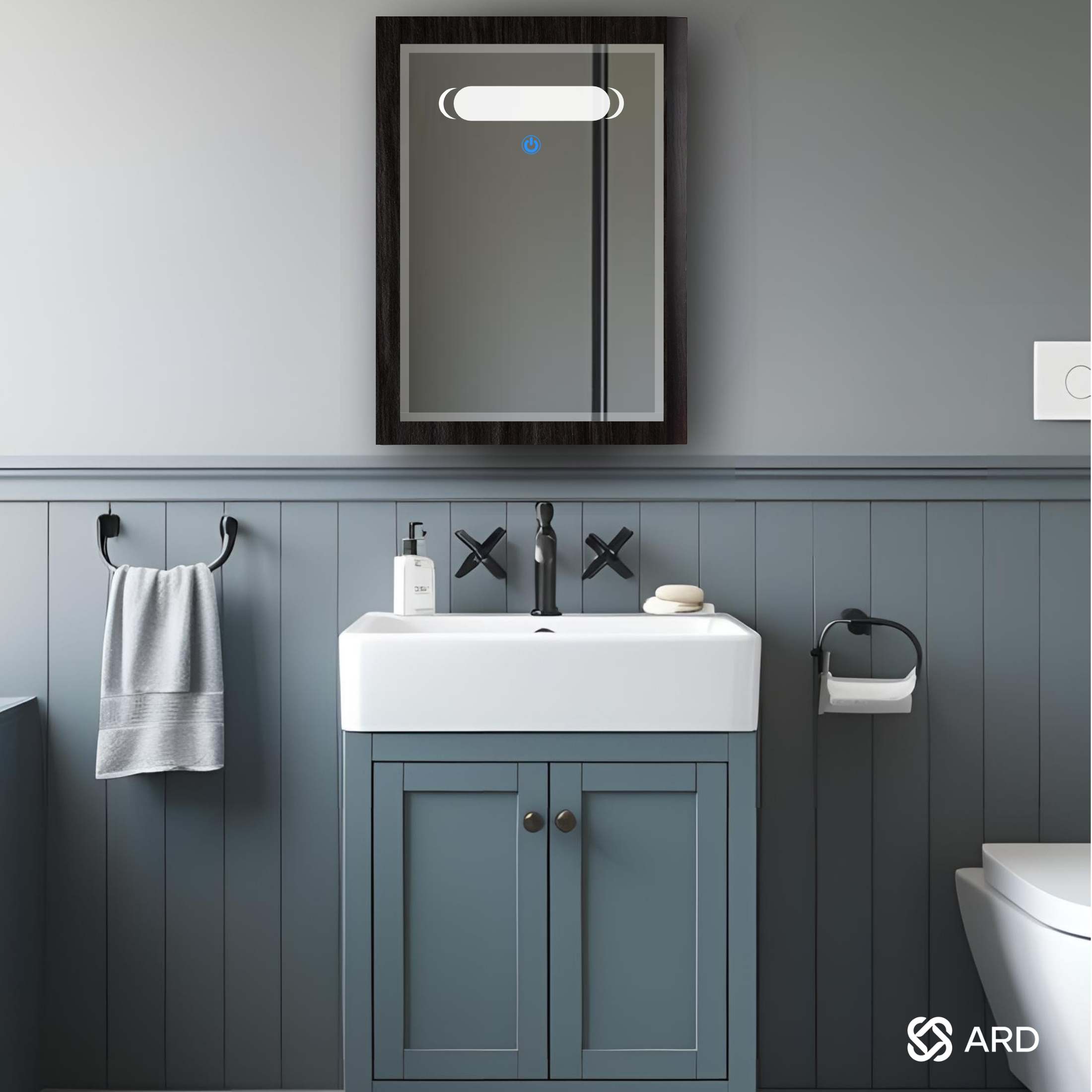 Gabinete para baño con espejo y luz LED 60x44 cm montaje en pared ARD