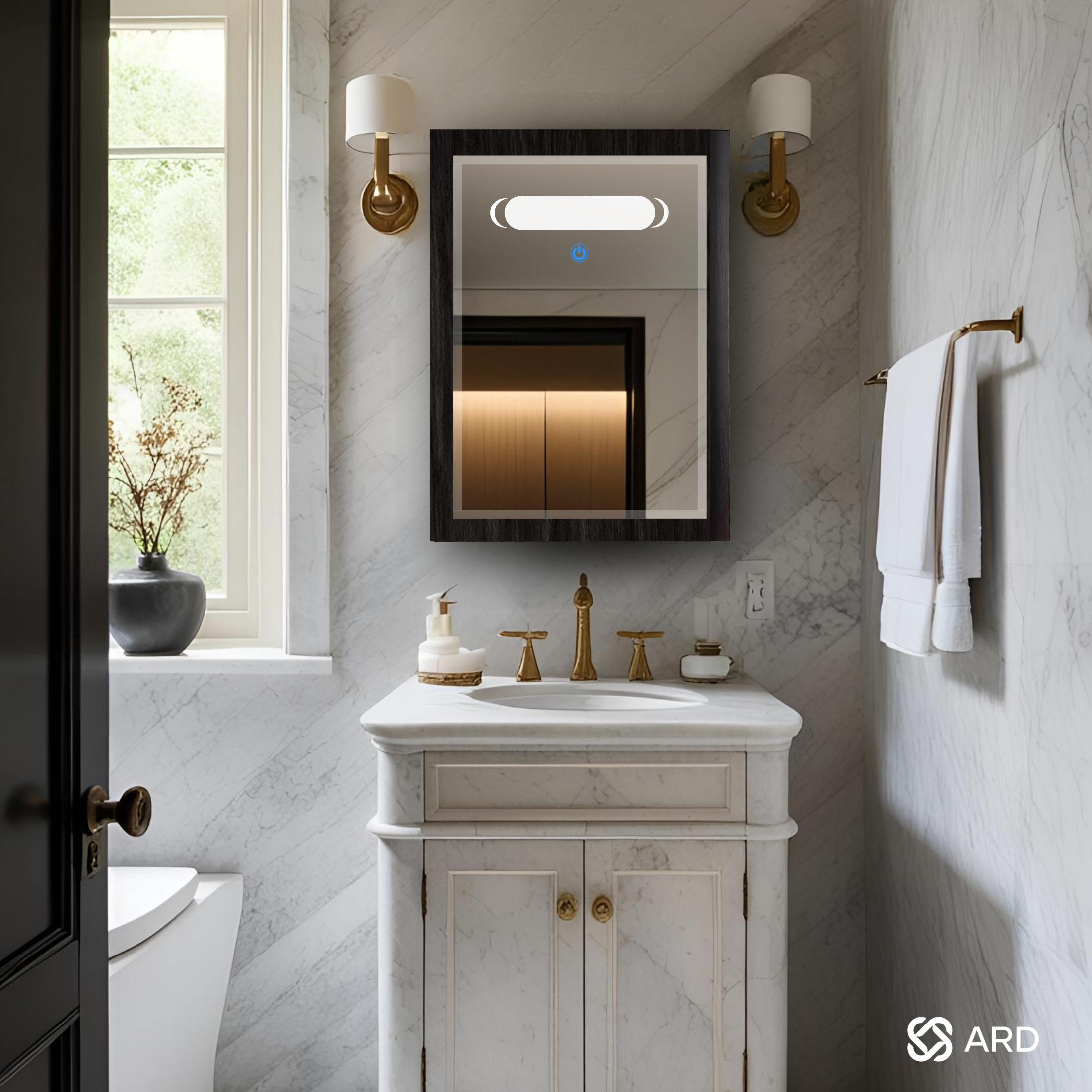 Gabinete para baño con espejo y luz LED 60x44 cm montaje en pared ARD