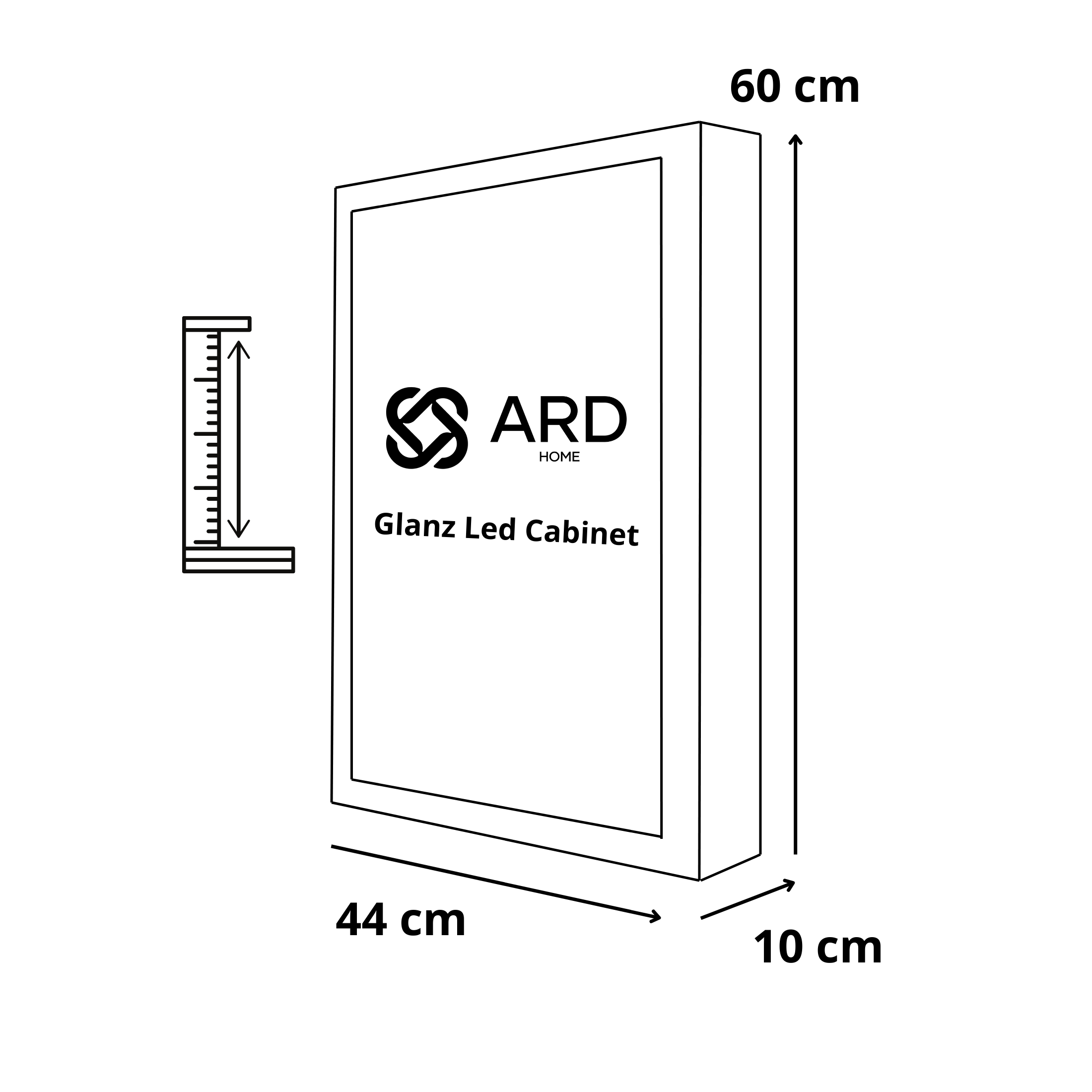 Gabinete para baño con espejo y luz LED 60x44 cm montaje en pared ARD isometrico
