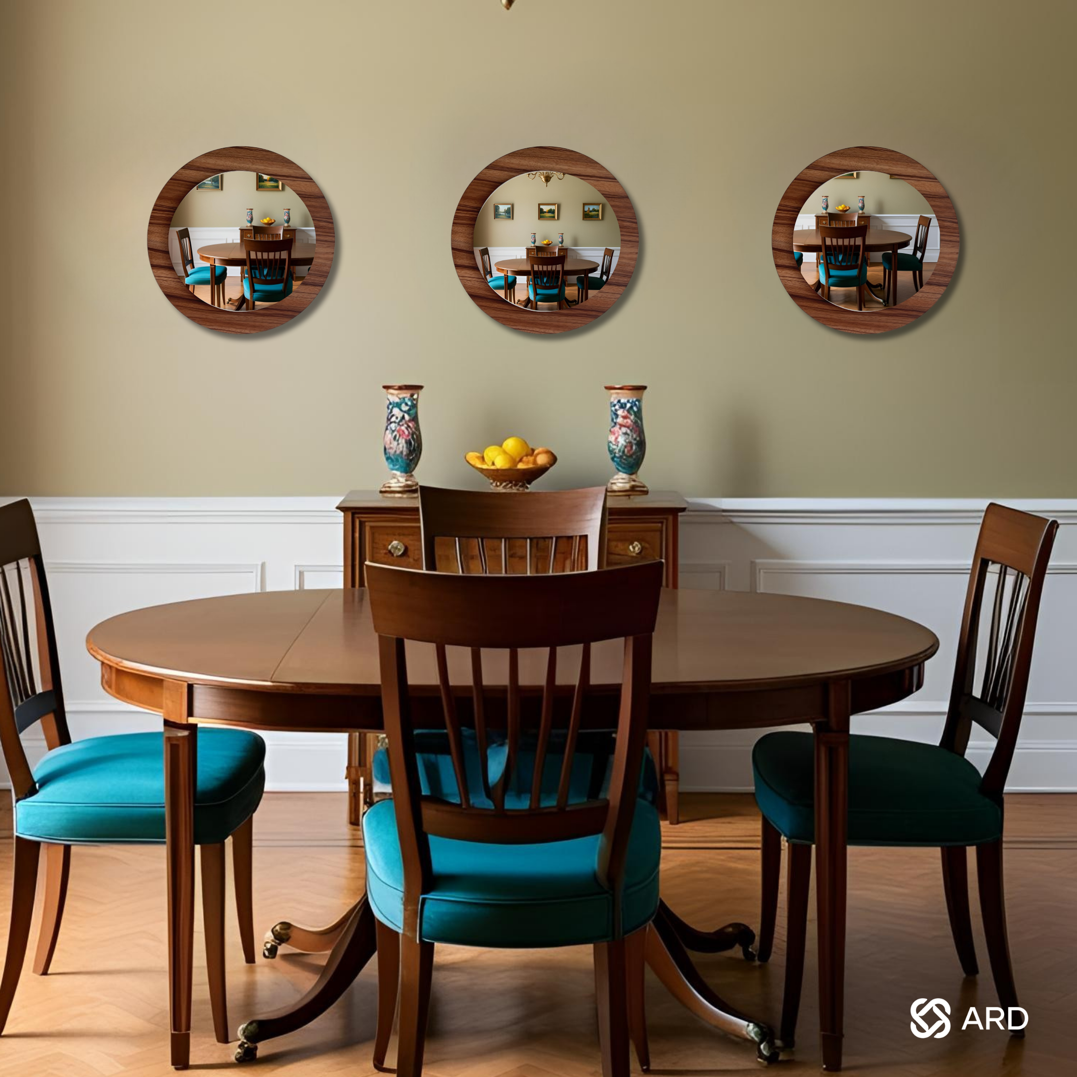 Set de 3 espejos decorativos con marco de madera 43 cm | ARD