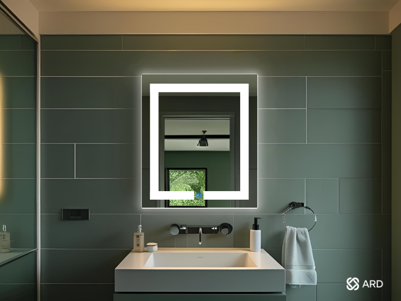 espejo para baño led touch rectangular medidas 60 x 52 ARD en baño moderno color verde