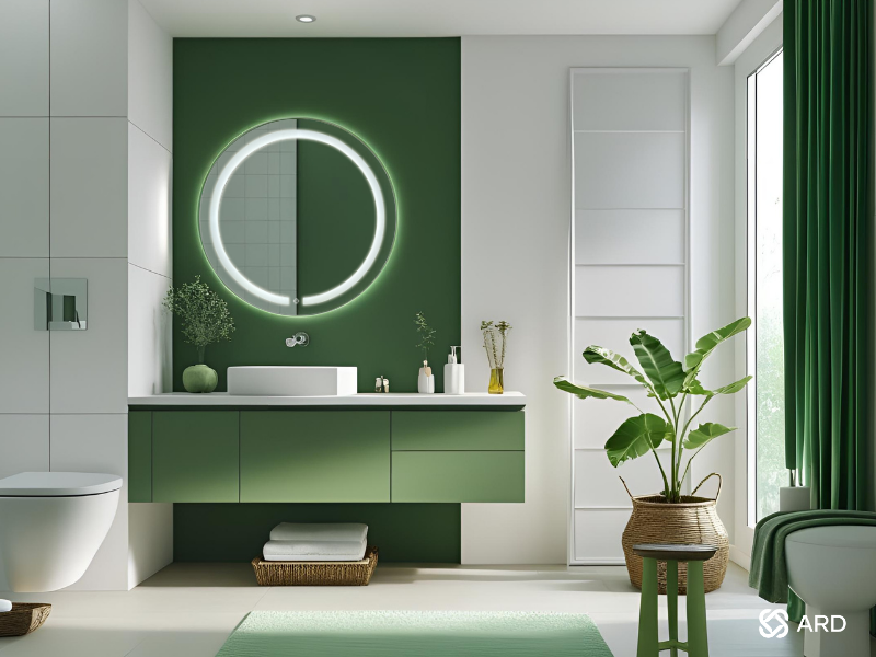 espejo redondo touch led para baño ARD en baño moderno minimalista verde