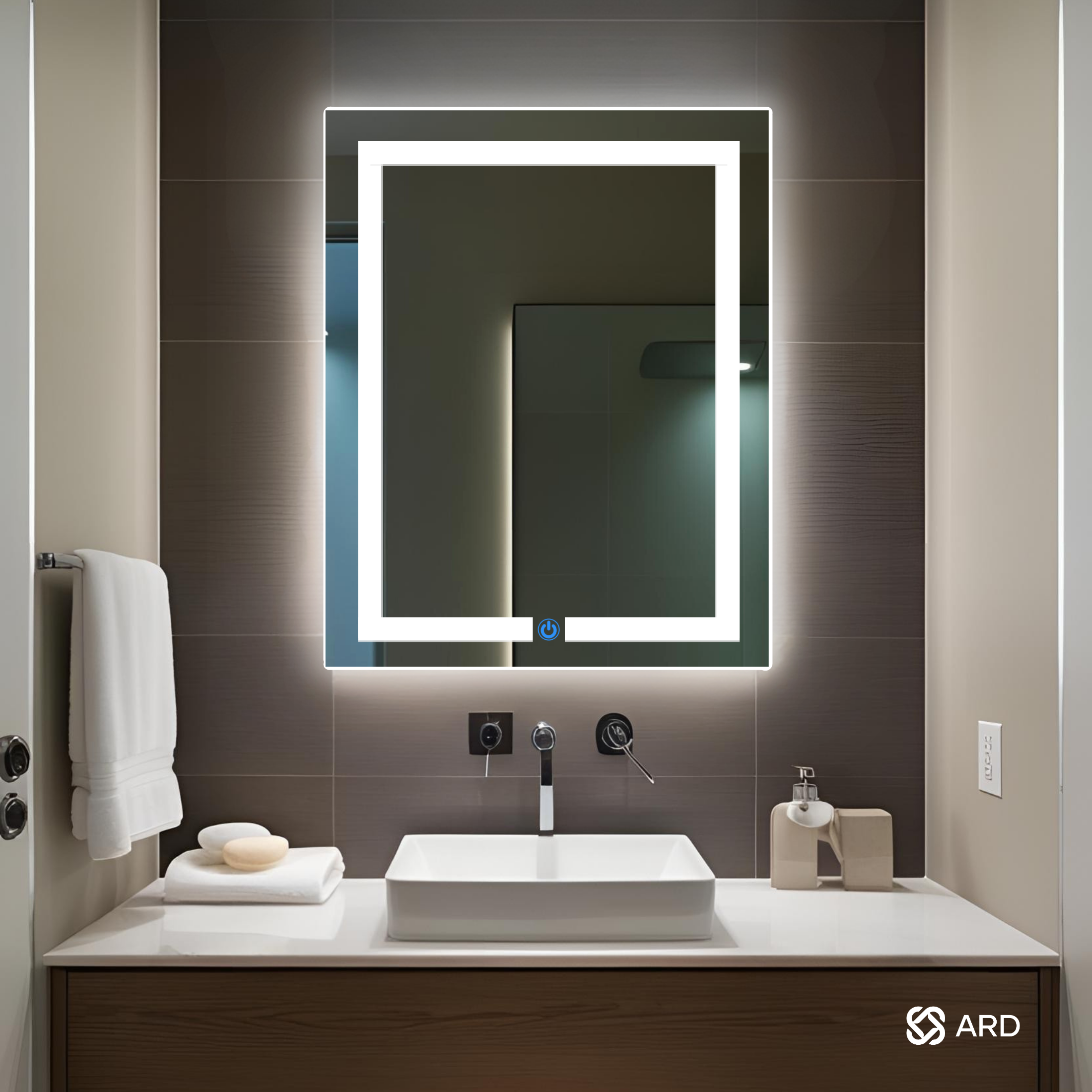 espejo touch led 78 x 60 ARD Glanz Luminous Glass en baño moderno de lujo