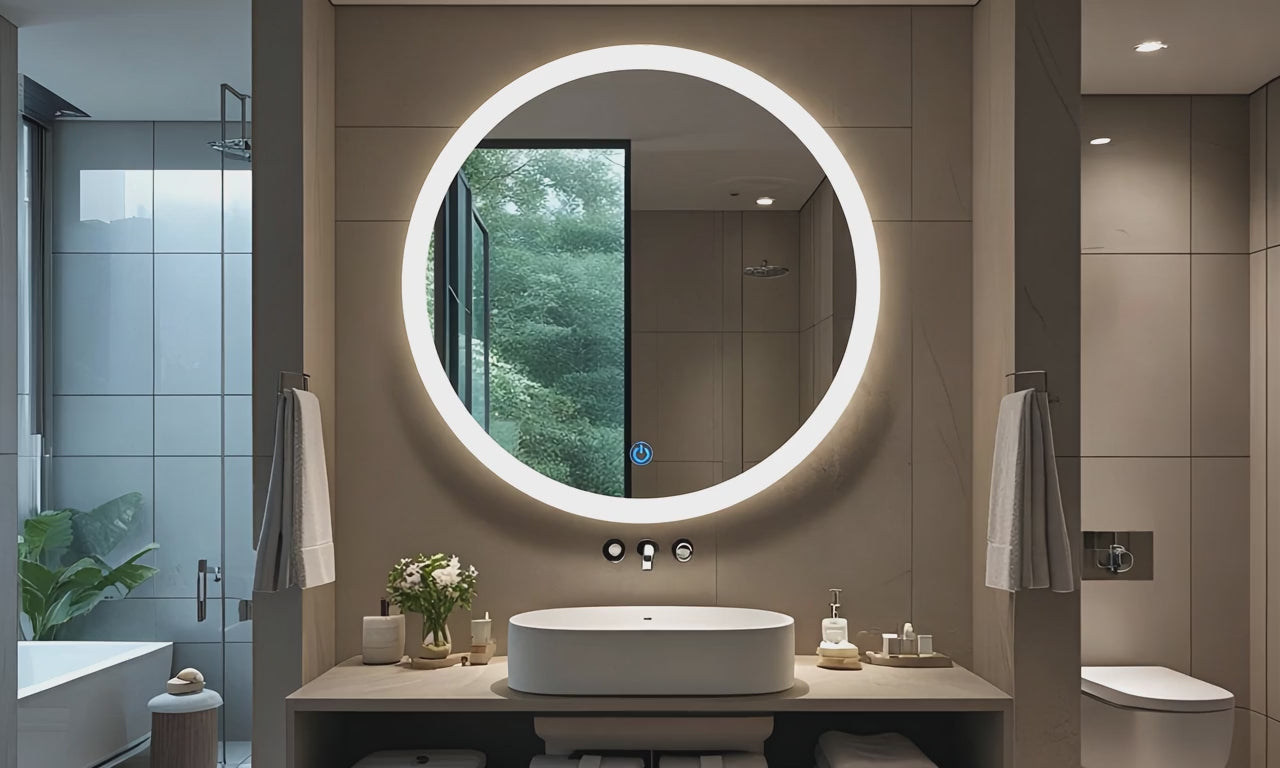 Espejo para baño led redondo ARD 90 cm de diametro en baño grande de lujo