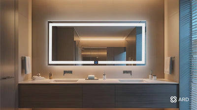 ARD Espejo para baño con luz led touch medidas Glanz Luminous Glass 52 x 120 en baño de lujo amplio con dos lavabos